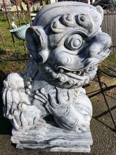 Tempellöwen Set, 2 Chinesische Fu Löwen, Marmor weiß 2 Stück.